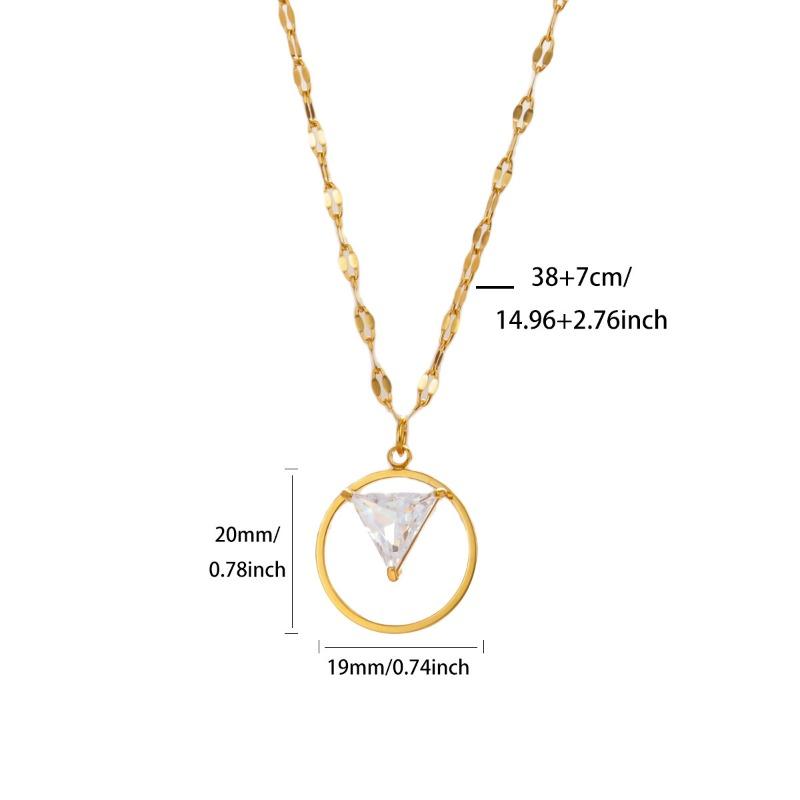 K Vacuum Plating Necklace Geometric Round Triangle Design Versatile Light Luxury Zircon Pendant