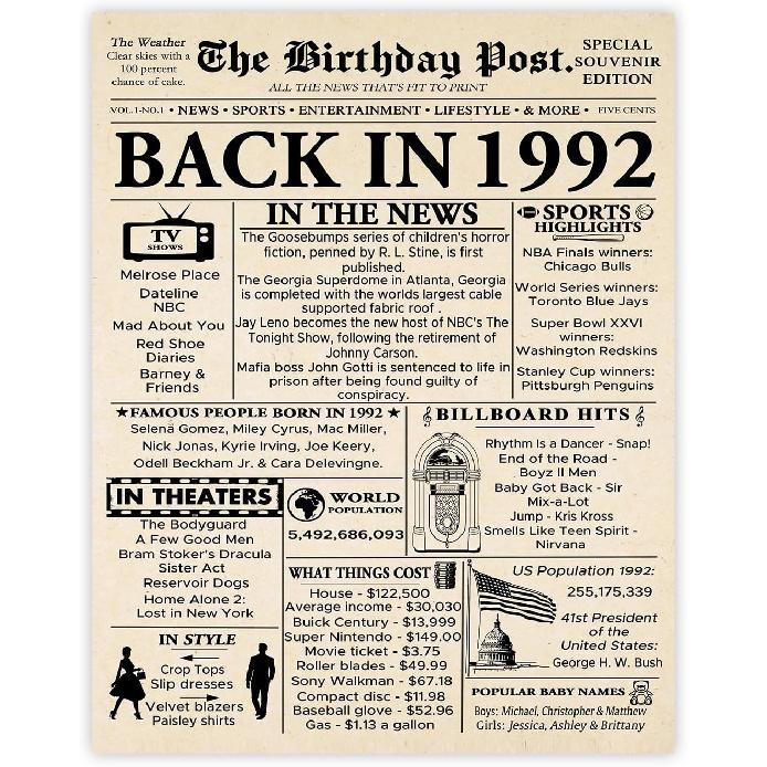 Stuff4 51st Birthday Poster Unframed - Born In 1975 Newspaper - Happy 51 Birthday for Men Women Retro Vintage Gifts Back In 1975, 8x10 Inch Bday