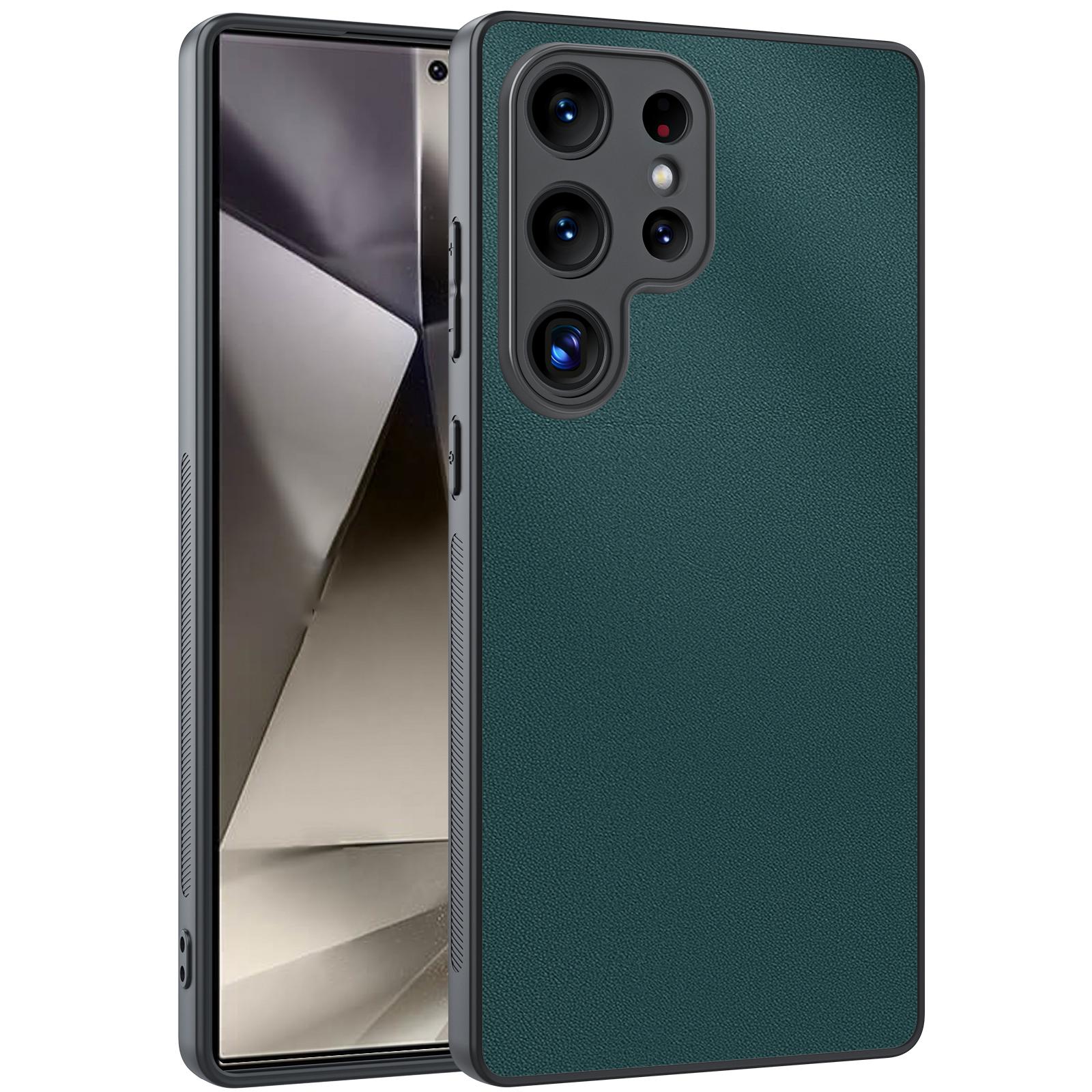 

For Samsung Galaxy S25 Ultra Case PU Leather Coated PC+TPU Anti-Drop Phone Cover Green