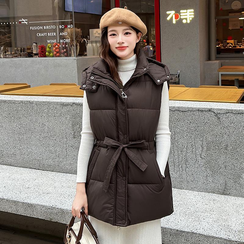 Cotton vest women's autumn and winter new down cotton vest waist thin hooded vest cotton vest versatile