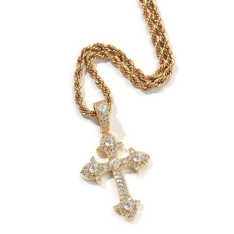 Fashion Copper Inlaid Zircon Men's and Women's Cross Pendant