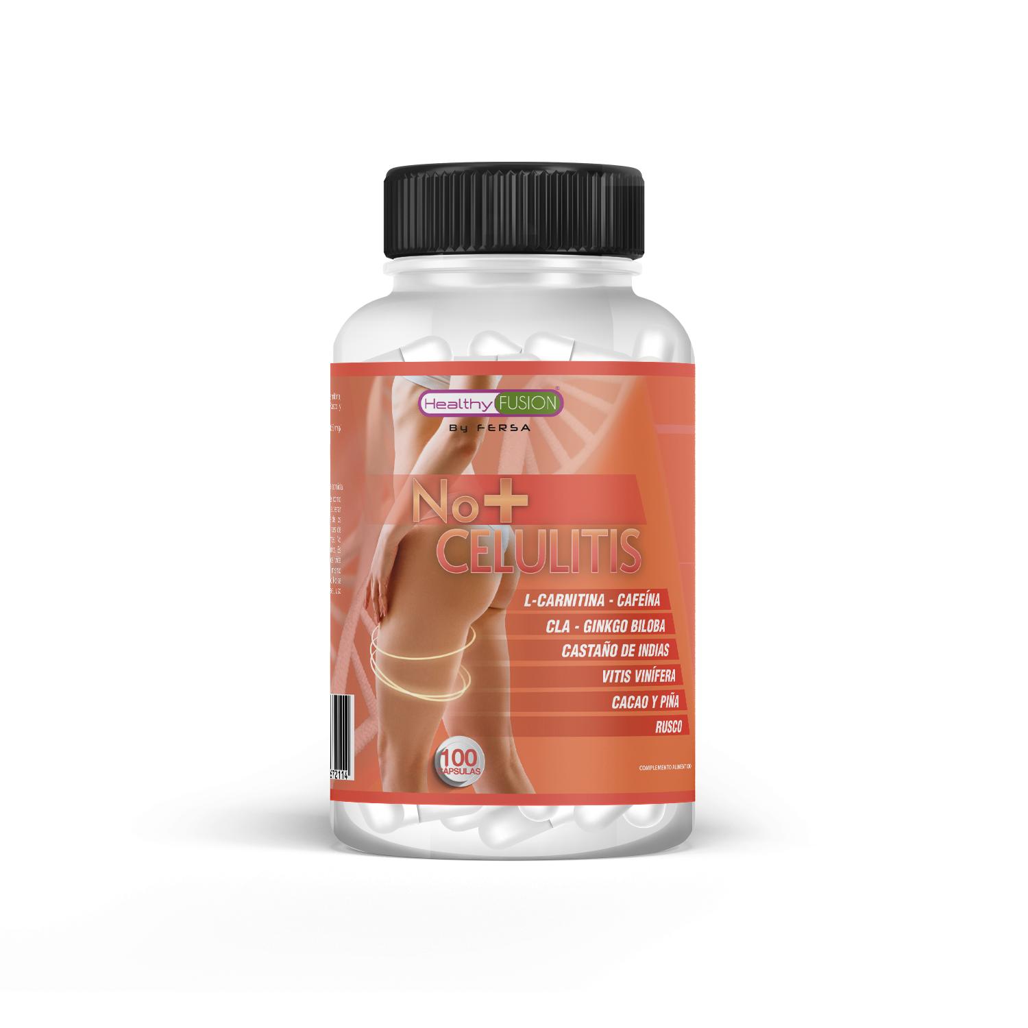 

No+Cellulite Healthy Fusion | Потужний інтенсивний засіб проти целюліту | З кофеїном, L-карнітином, CLA, какао та ананасом | 100 капсул