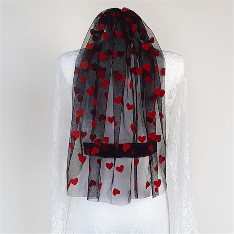 Atmungsaktive Brautschleier Herzmuster Kurze Länge Bequeme Tüll-Kopfschleier für Traditionelle Moderne und Punk-Hochzeiten