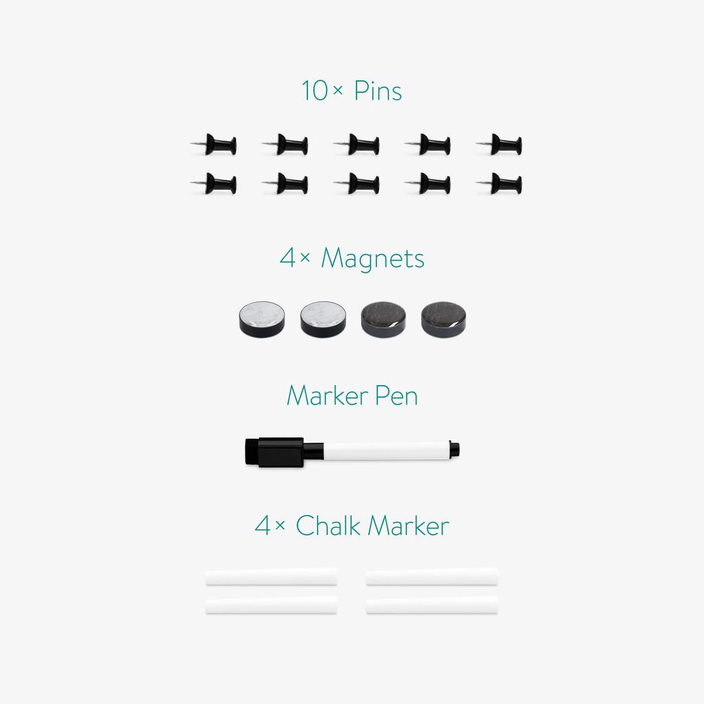 Navaris Whiteboard, Korktafel, Kreidetafel, Magnettafel - Multifunktionale Wandtafel - Stift, Kreide und Magnete enthalten - 90x60cm