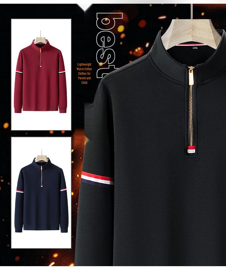 Men's Plus Size Retro Half-Zip Fleece Hoodie - Thick, Loose, Stand Collar for Spring, Autumn, Winter.