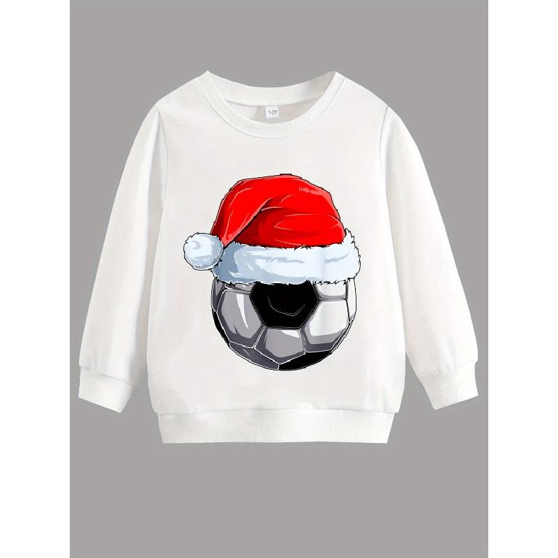 Kids Sweatshirt [Christmas] Football Christmas Hat Print Fleece Warm Through Sweater Fashion Print Pattern Kids' Wear Casual Long Sleeve