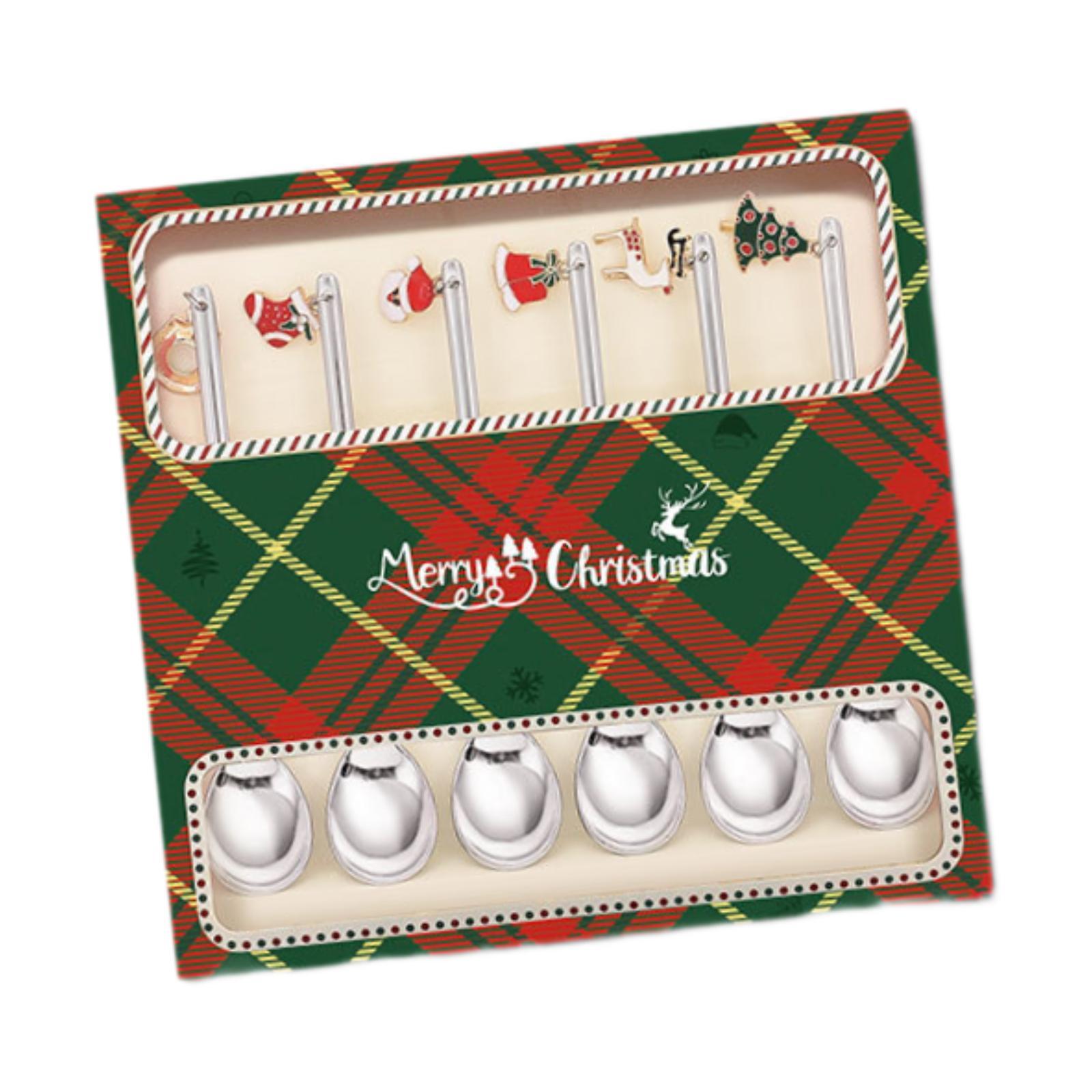 6Pcs Christmas Coffee Spoon and Forks Set Utensils Practical Creative Xmas Cutlery Stainless Steel Tableware for Dinner Stirring