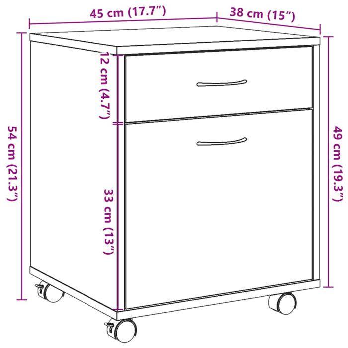 VidaXL Armoire à roulettes vieux bois 45x38x54 cm bois d'ingénierie, armoire, classeur mobile, meuble de bureau, armoire de 856654