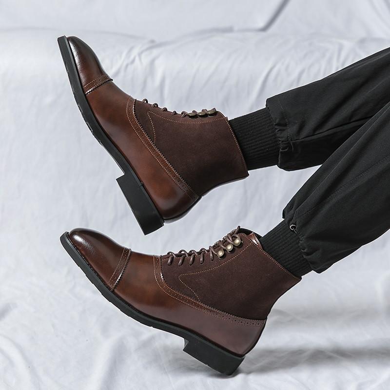 Fashion Designer New Men's Pointed Lace Up Brown Black Shoes Trend Casual Luxury Fashion High-top Ankle Boots