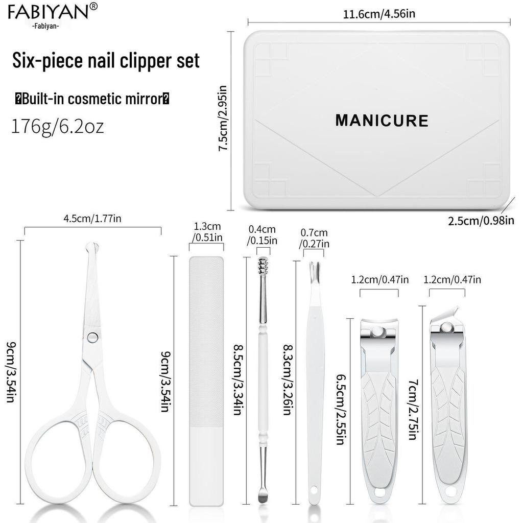 Stainless Steel Nail Clippers Set: Portable Mani-Pedi Tools with Ear Pick, Pedicure Knife, Oblique Clippers, and Dead Skin Scissors.