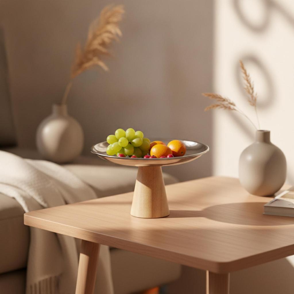 Fruit Bowl with Pedestal Base Stainless Steel for Dining Table, Parties, Hosts