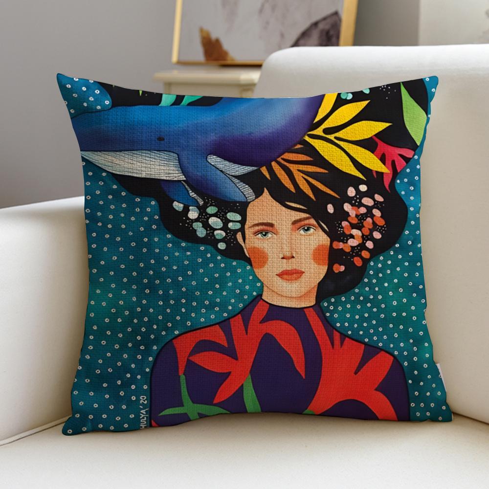 Stylish Fashion Abstract GirlS Cushion Cover Breathable and skinfriendly linen pillowcase square removable and washable cushion