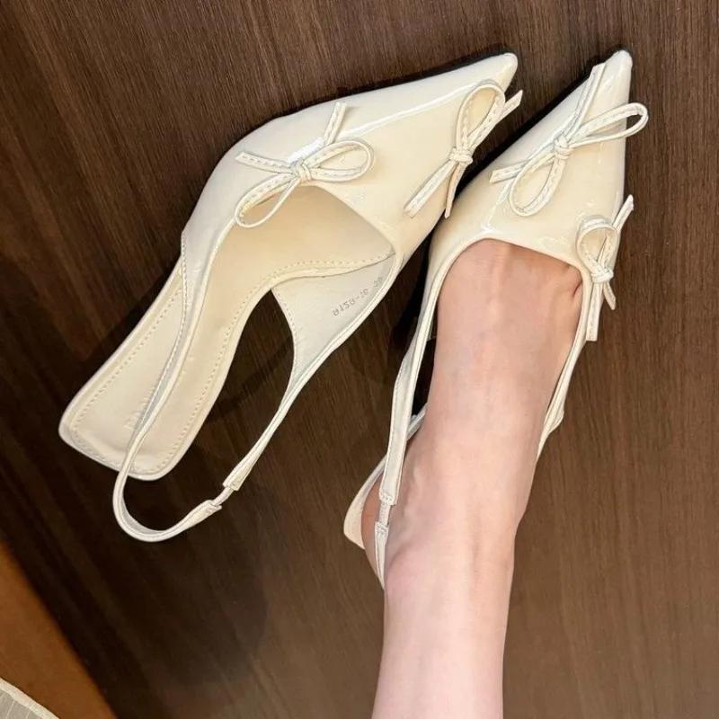 Bow Pointed Toe Women's Sandals Fad Elegant Shallow Mid Heels Shoes Spring Designer Pumps 2025 Trend Dress Sandalias De Mujer