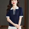 Dámský límec ledové hedvábné pletené tričko s krátkým rukávem letní top Polo límec s krátkým rukávem tenký top