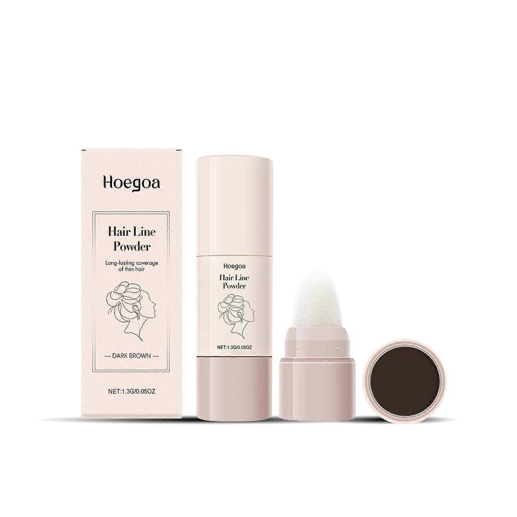 Hoegoa Dark Brown Voluminous Hairline Powder, Hairline Covering And Filling Powder, Voluminous Contour, Portable For Daily Grooming