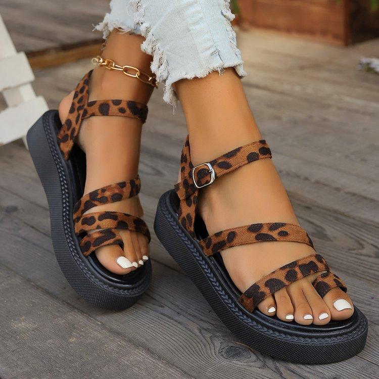 2025 New Women's Shoes High Quality Fashion Women's Sandals Casual Leopard Print Open Toe Mid-heel Women's Sandals