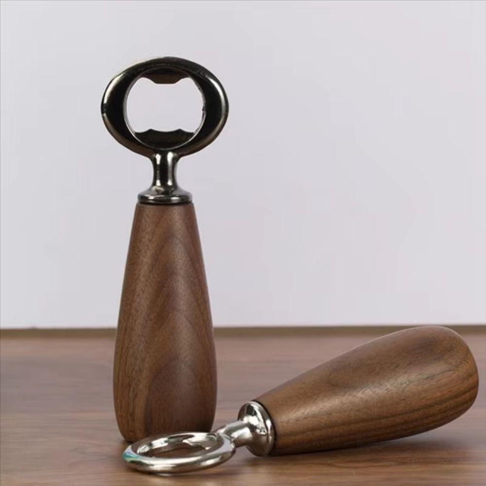 Creative Beer Bottle Opener Stainless Steel Wooden Handle Beer Can Opener Solid Wood Durable Wooden Bottle Opener Bar Tools