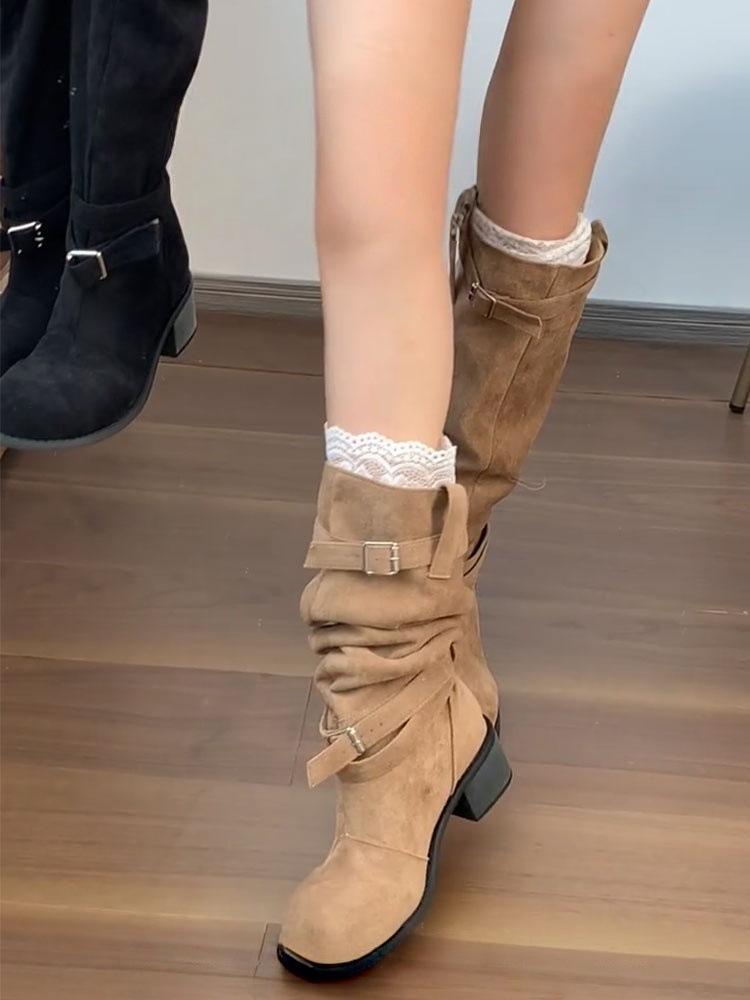 New Retro Stacked Boots Western Cowboy Boots Women's Tall Boots Small Fashion Thin Thick Heel Fashion Boots