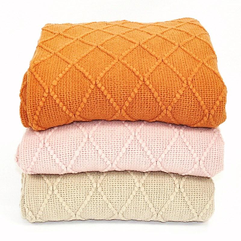 Nordic Retro Yellow Argyle Knit Blanket - Bed Runner, Sofa Throw, End Scarf Cover