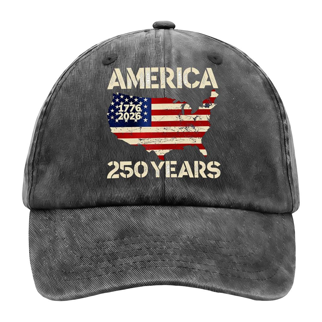 Adjustable 250th Anniversary Commemorative Cap With Patriotic Print.