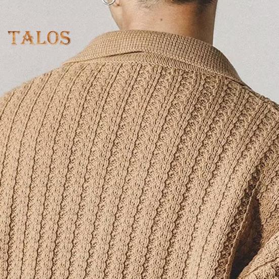 Suéter de otoño-invierno para hombre, cuello vuelto, botonadura sencilla, tejido de punto grueso con bolsillo en el pecho, mangas largas, color liso, elástico, abrigo para uso diario