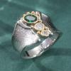 Vintage Two Color Inlaid White Green CZ Women's Ring Geometry Daily Wear Party Jewelry