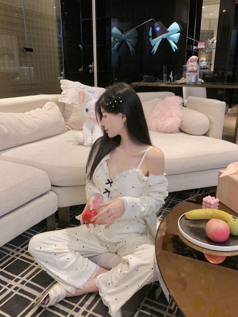 Island velvet sexy pajamas women's 1011 new loungewear three-piece set double-sided velvet warm autumn and winter Korean pajamas