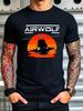 T-shirt Grafica UnisexS Airwolf Nera con Design Elicottero Tramonto Cotone MicroStretch Misto Vestibilità Regolare Casual Estiva