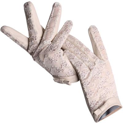 Lace Leather Gloves Black Short Sheepskin Gloves