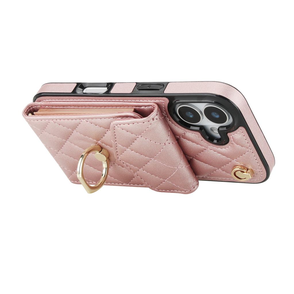 For iPhone 17 Case RFID Blocking Card Bag Leather + TPU Crossbody Phone Cover with Ring Kickstand