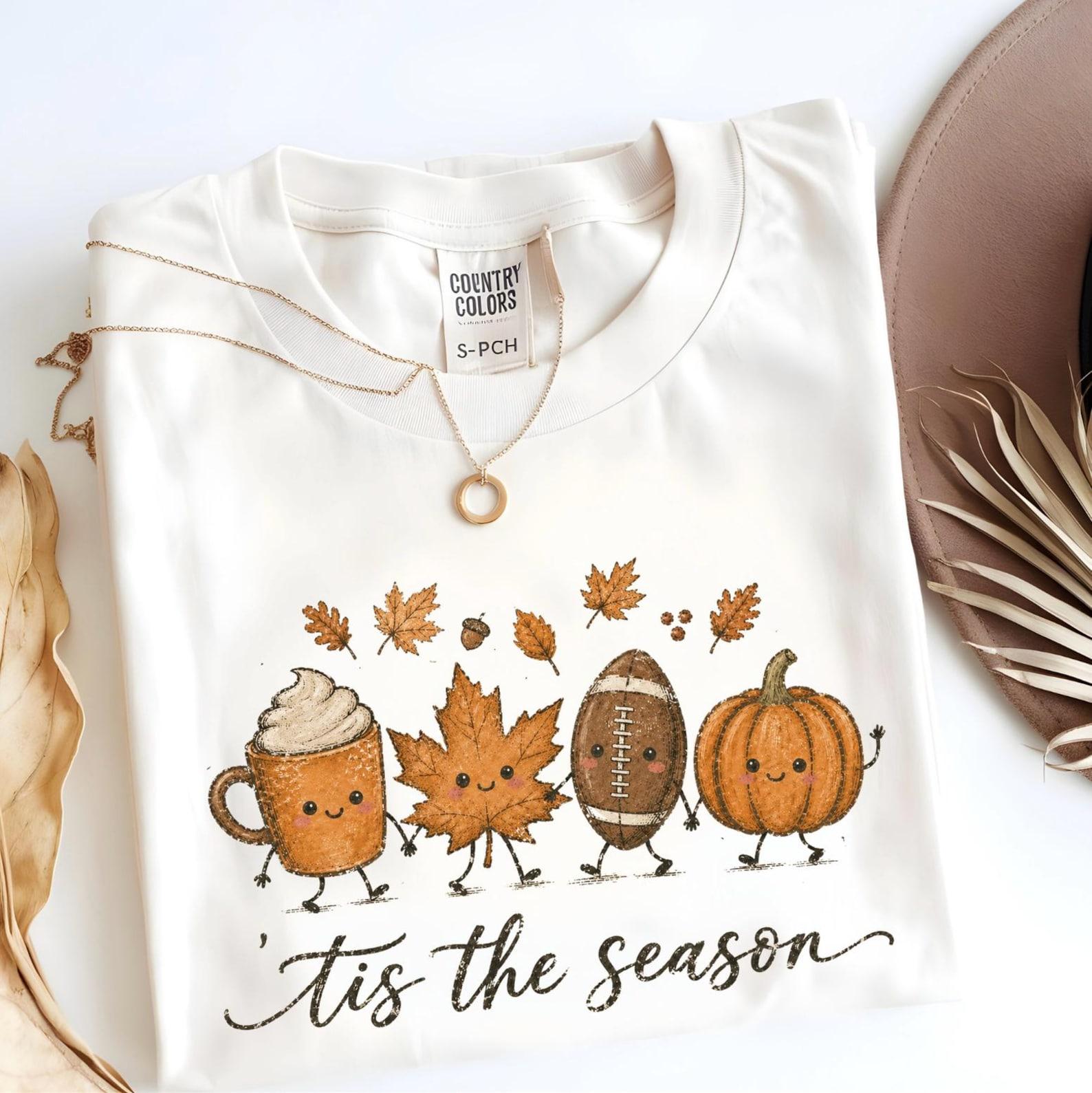 Tis the Season Fall Shirt, Cute Autumn Football Pumpkin Tee, Pumpkin Spice Season Shirt, Fall Leaves Graphic Tee, Cozy Autumn Shirt XL