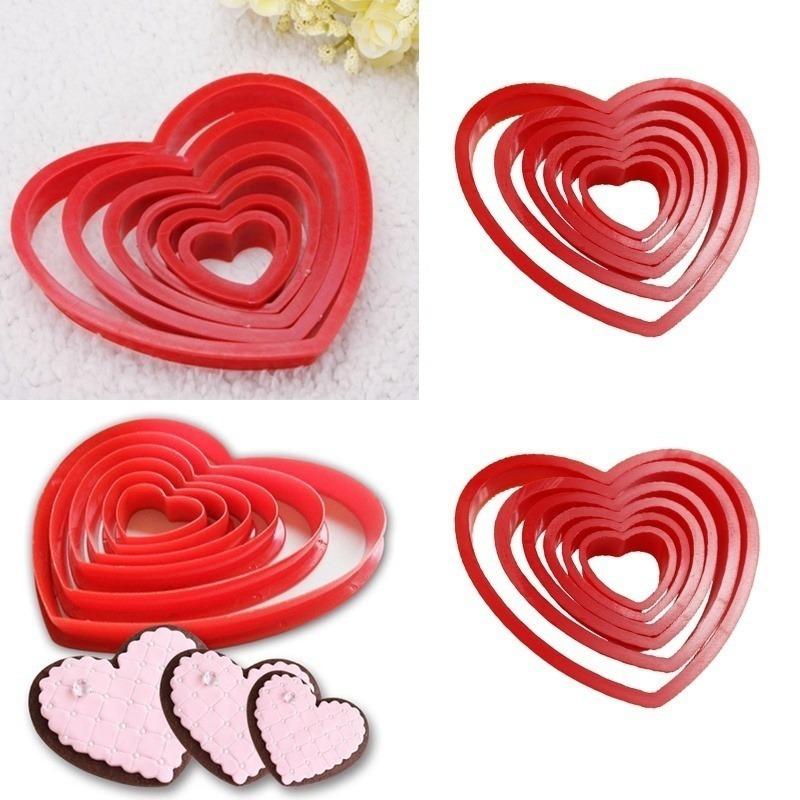 6Pcs Heart Cookie Biscuit Fondant Cake Cutter Decor Tools Mold Sugar Crafts Set Plastic Cookies Cutter Star/ Flower /heart Molds