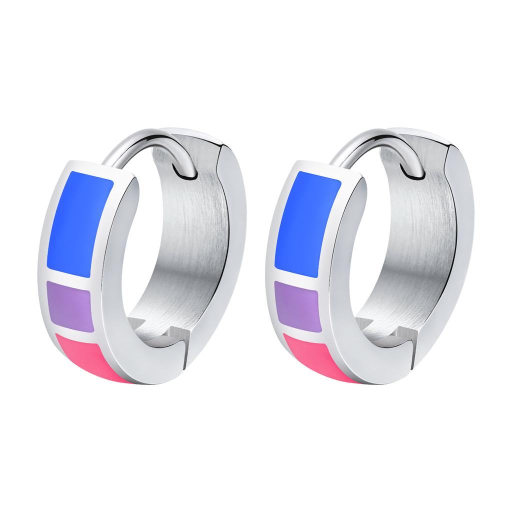 Vnox Rainbow Hoop Earrings for Men Women, Waterproof Stainless Steel 4*13mm Huggie Earrings, LGBTQ Friendly Pride Jewelry Gifts