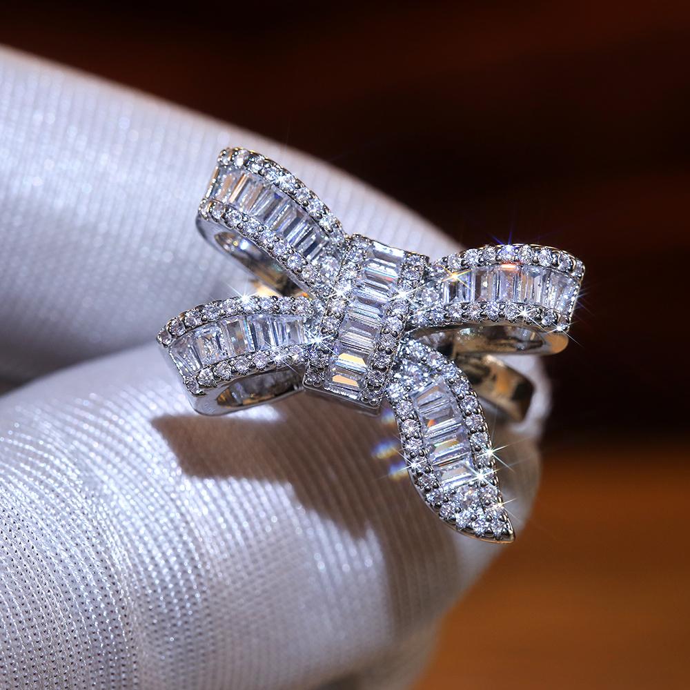

Huitan Luxury Bowknot Shape Women Rings for Party Female Stylish Accessories High Quality Brilliant CZ Hot Zircon Cute Bow Ring 6&Copper Plated белый