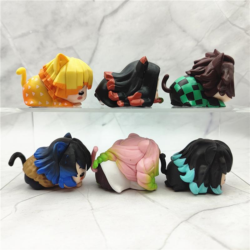 Demon Slayer Cat Sleep Shapes Kamado Tanjirou Kanroji Mitsuri Figurine Toys Tokitou Muichirou Anime Dolls Model Ornaments Gift