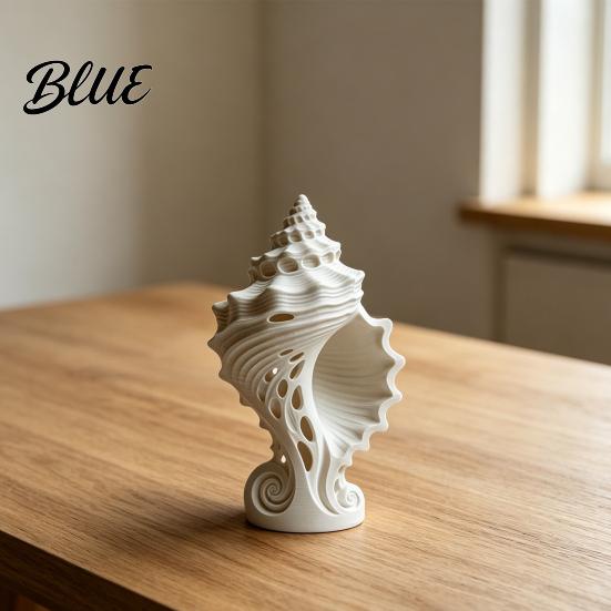 Entrance Hall Ornament Coastal Tabletop Shell 3D Figurine White Conch Printed Nautical Hollow Carving for Living Room TV Stand