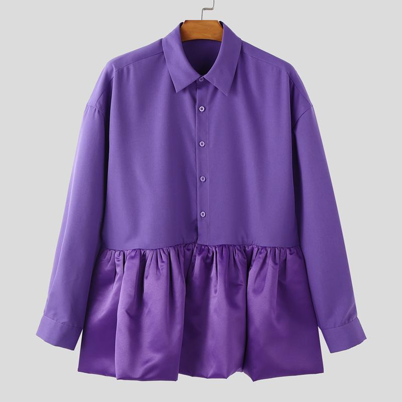

INCERUN Elegant Men Long Sleeve Ruffled Patchwork Casual Loose Shirts 3XL фіолетовий