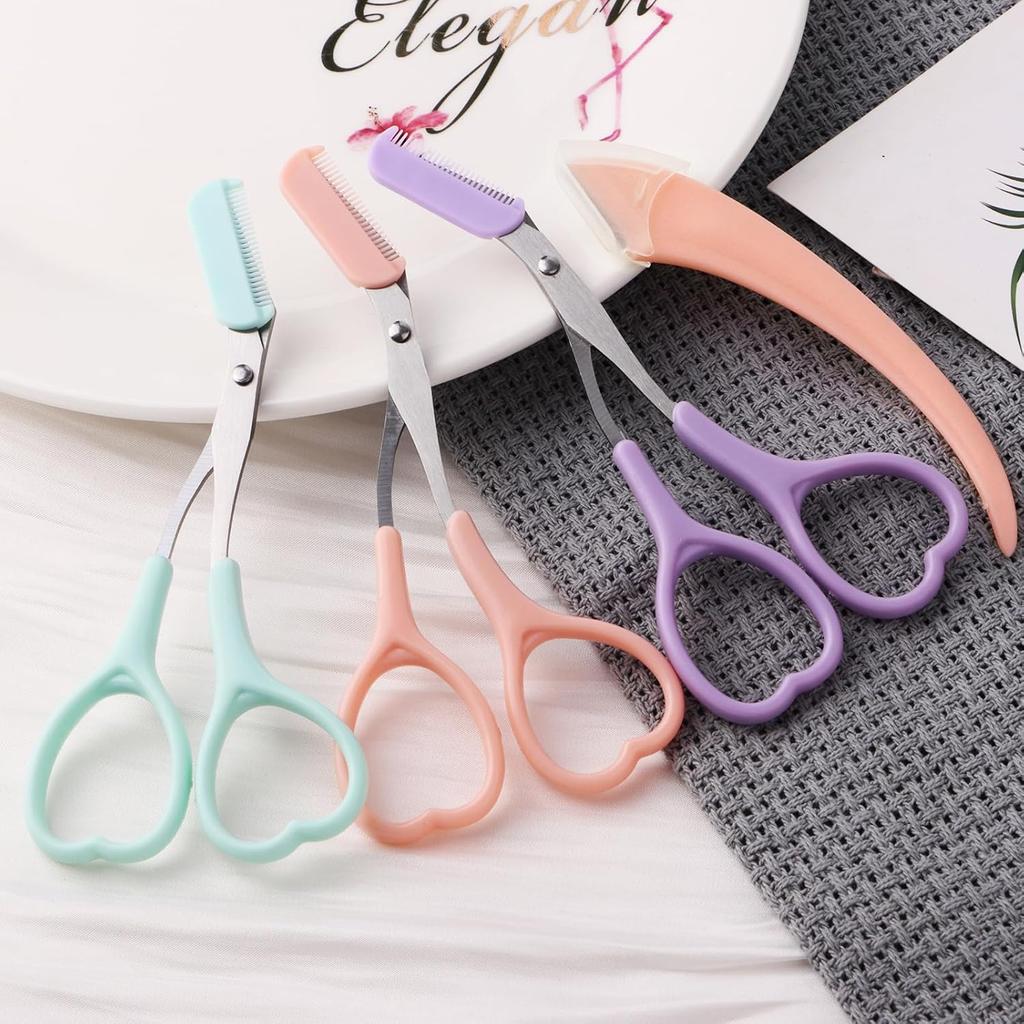 Eyebrow Scissors with Eyebrow Razor,Eyebrow Trimmer with Comb,Non Slip Finger Grips Trimmer Eyebrow Scissors, Hair Removal Beauty Accessories for Men