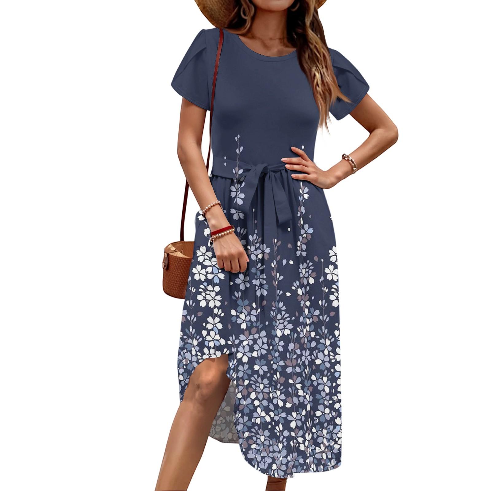 

Women s Casual Cute Pattern Print Round Neck Midi Dress Basic Classic Outdoor Everyday Short Sleeve Loose Dress M