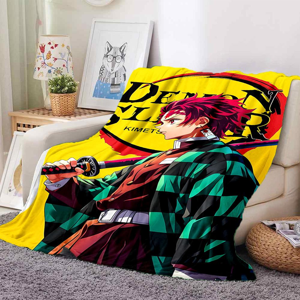 1pc Demon Slayer Flannel Throw Blanket HD Printed Lightweight Soft Warm All Season Blanket for Sofa, Bed, Travel, Camping Machine Washable