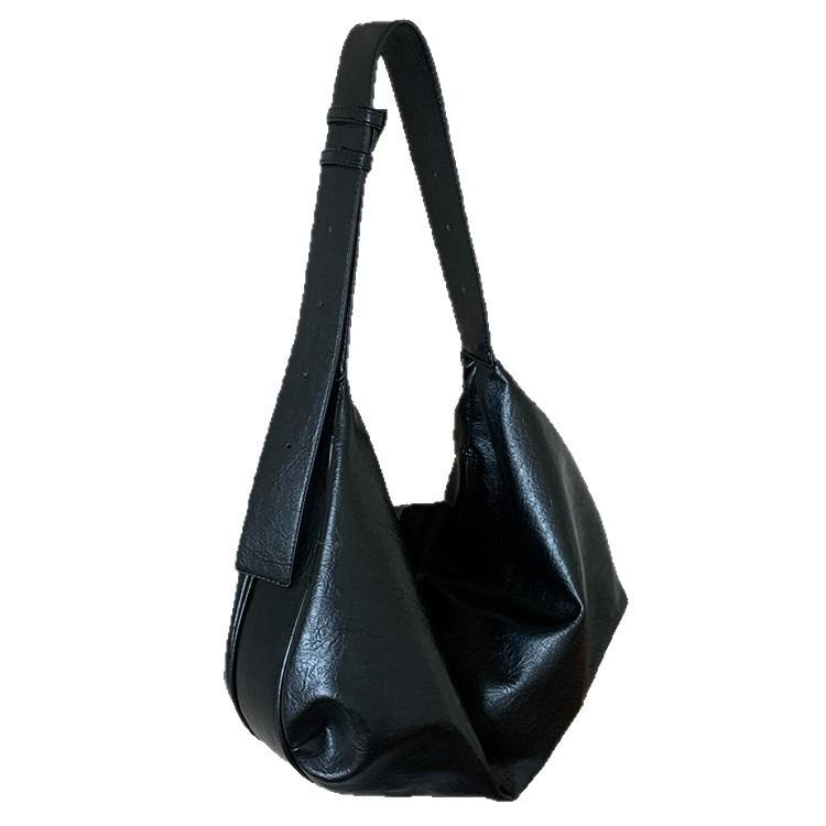2025 Black Capacity Crossbody Bag for Women, High-End Soft Leather New Single Shoulder Casual Dumpling Tote Vintage Bag Large Capacity