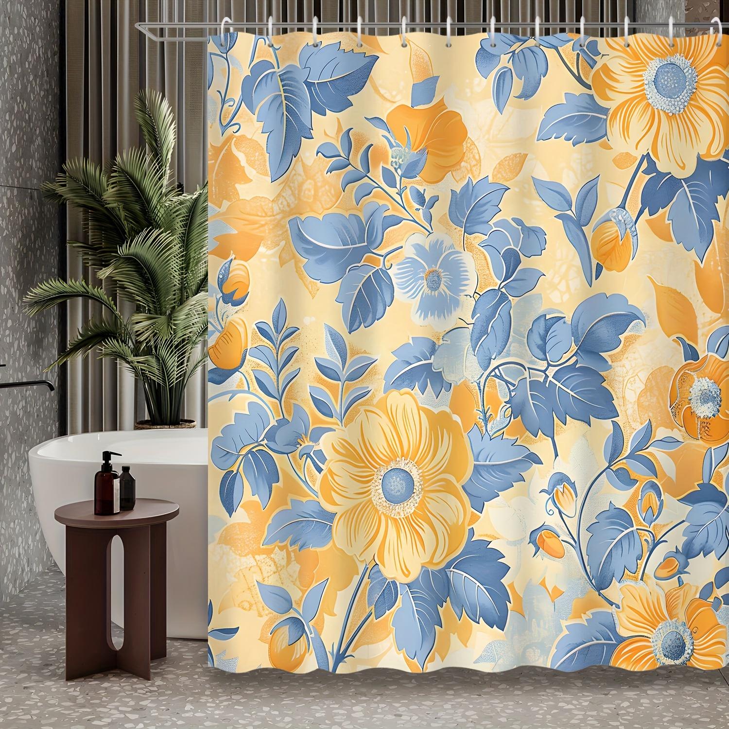 

1Pc Bohemian Vintage Oil Painting Yellow Floral Background Shower Curtain, Including Hooked Bathroom Accessories, Home Decor W60H190(CM)-1 Pcs