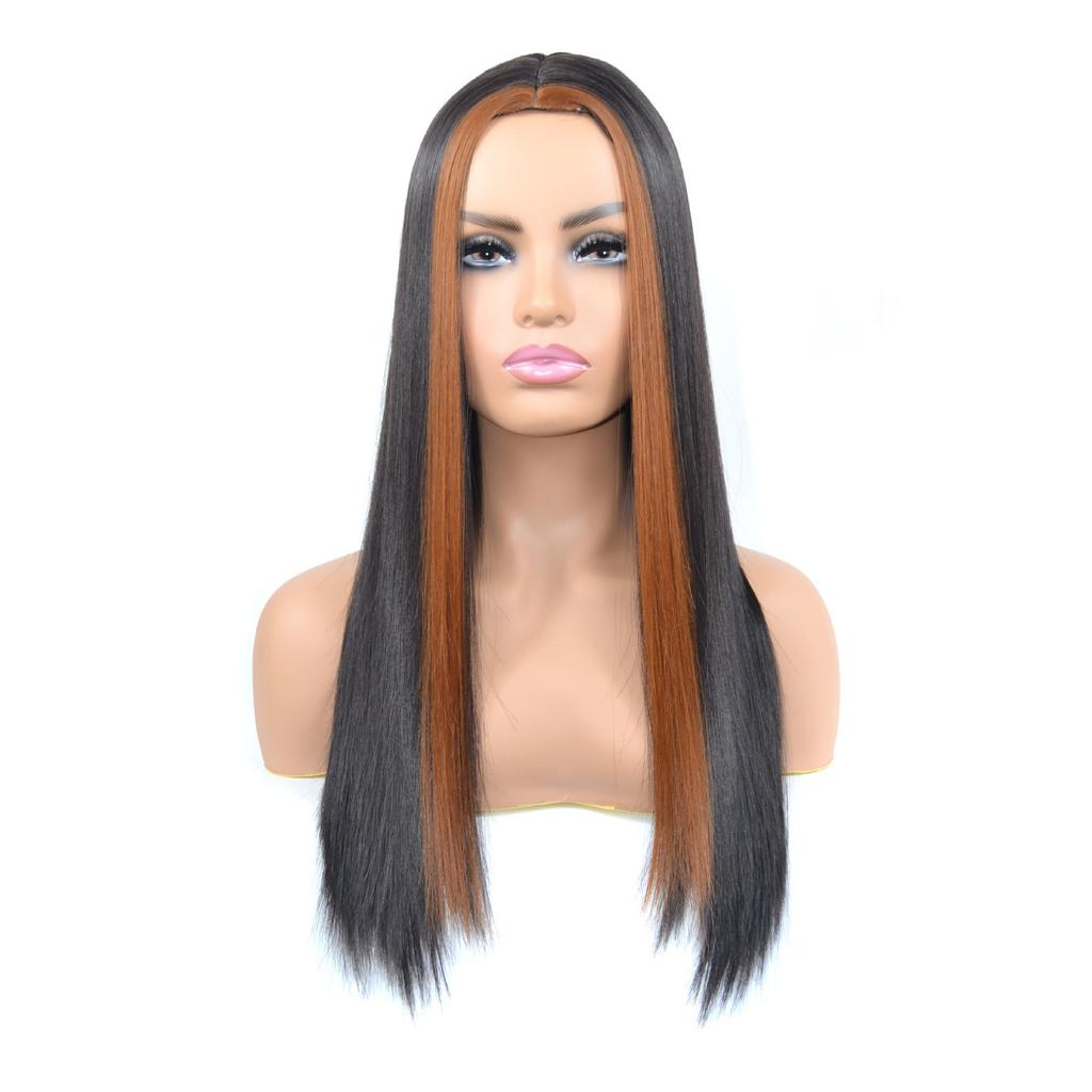 European & American Long Straight Middle-Part Bleached Light Brown Wig for Women