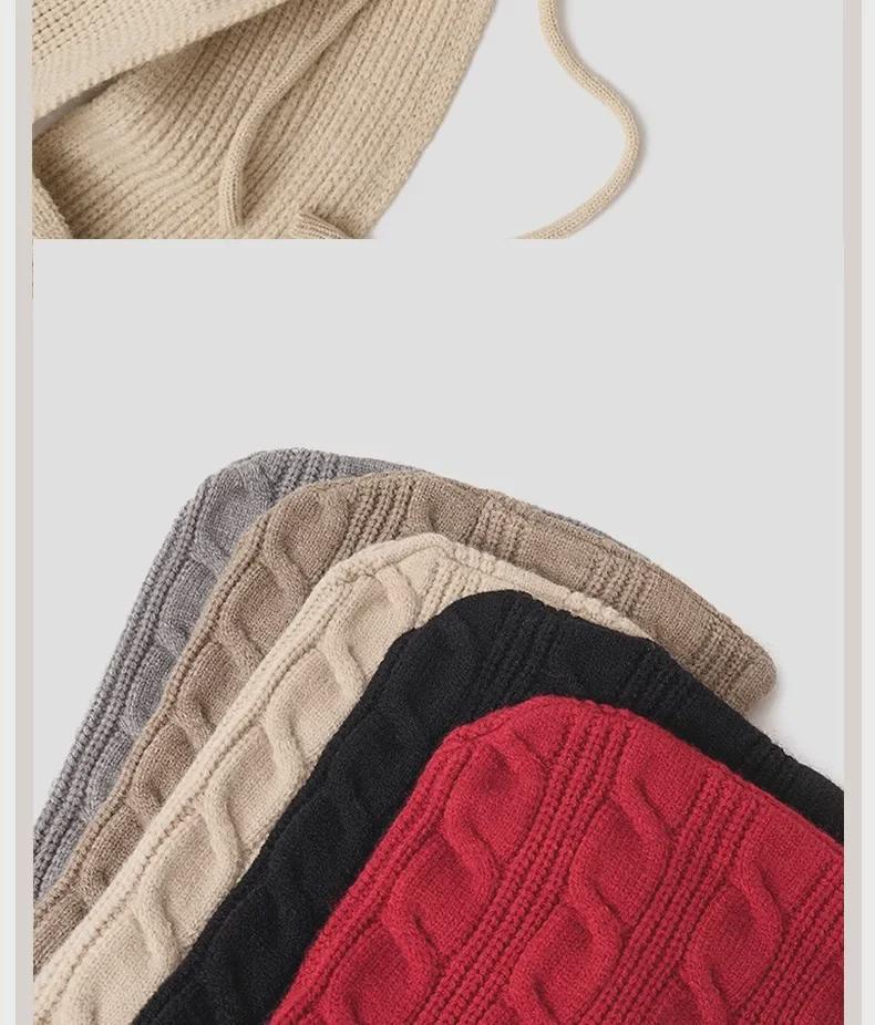 Women's Hooded Knitted Shawl: Wool Hat-Scarf-Waistcoat Combo for Autumn/Winter