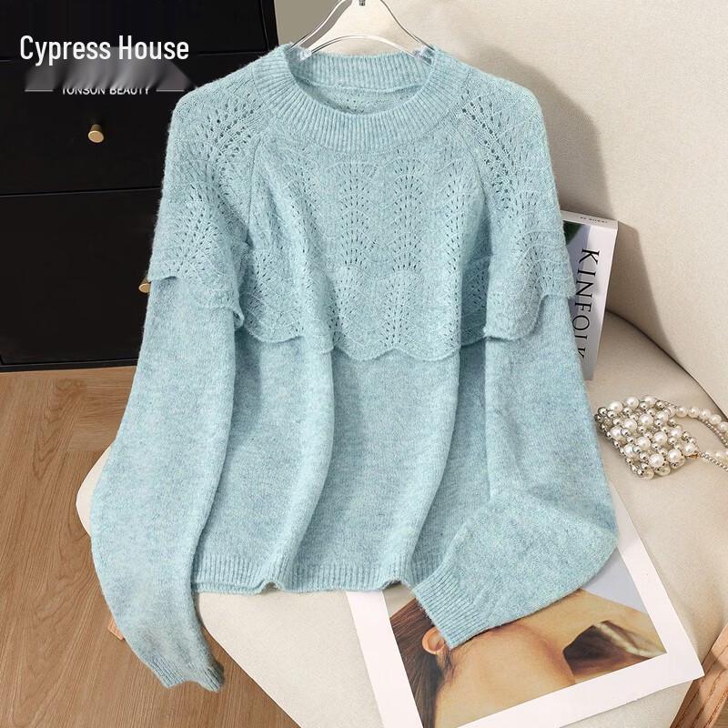Women s Round Neck Ruffle Knit Top M