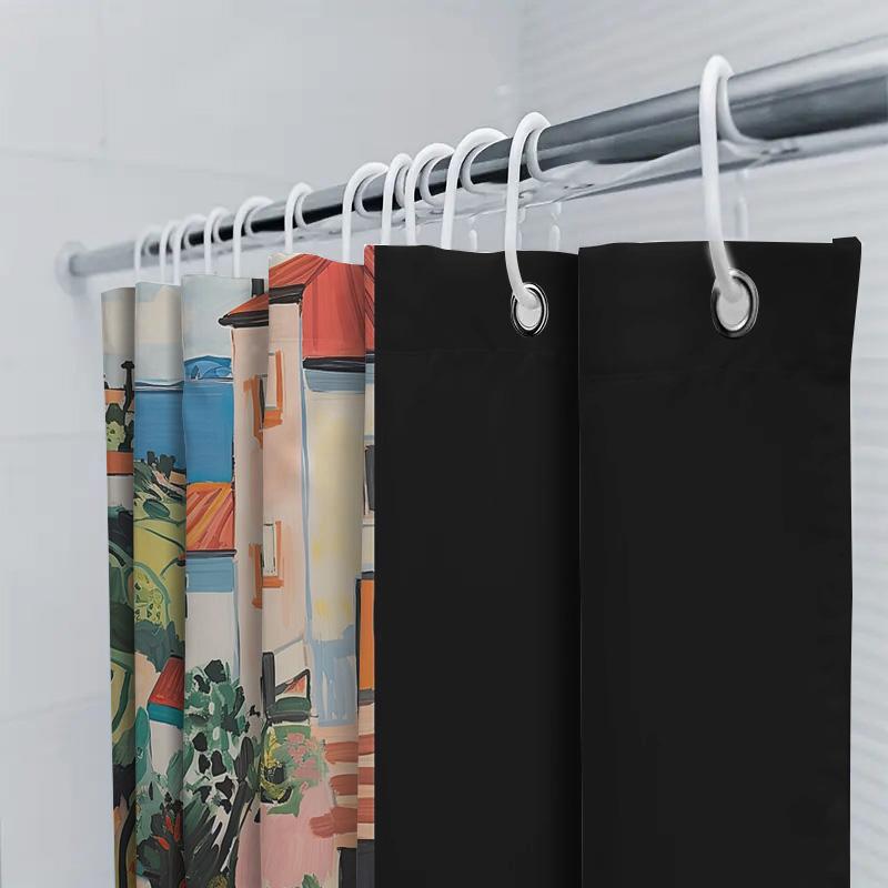 Coastal Landscape Shower Curtain Mediterranean Sea View Bathroom Decor Beach Themed Fabric Backdrop Wall Hanging Artistic Home D