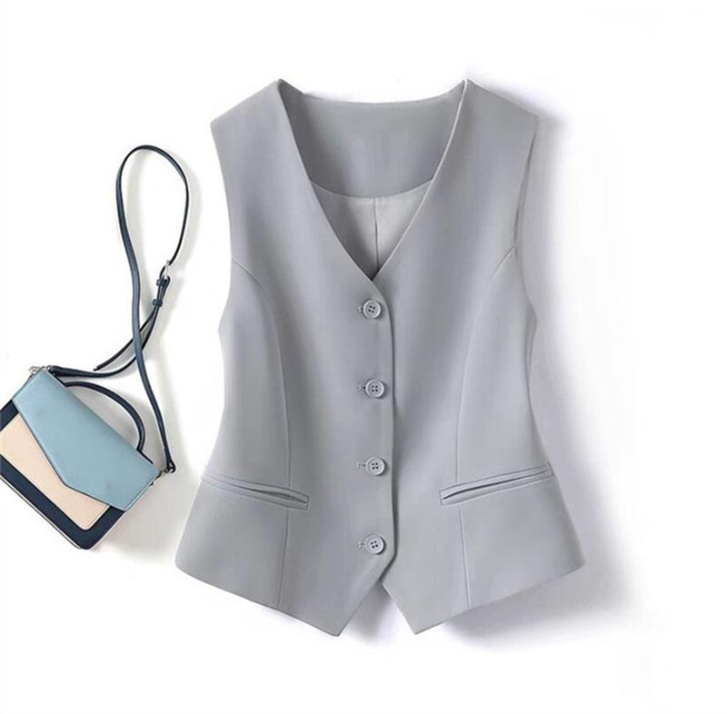 Frühling Sommer Koreanische Mode Weste Damen Kurz Mode V-Ausschnitt Ärmellos Lässig Blazer Weste Mäntel Damen Oberteile