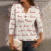 Women's Loose 7,inch Sleeve Top with Heart Print