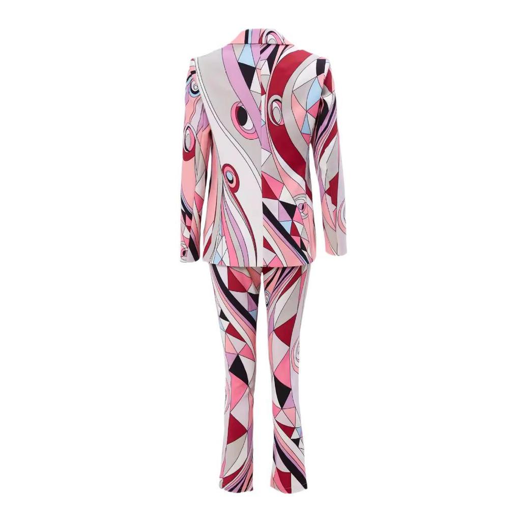 Conjunto de Traje Rosa para Mujer Guoer con Cuello en V, Estampado de Algodón y Botón Único