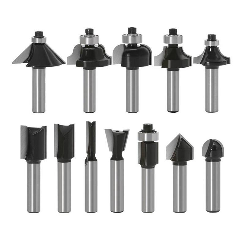 

12 шт. 8-міліметровий круглий фрезер для деревини Деревообробний інструмент Кінцева фреза з двома канавками з B-підшипником Кутова фреза кругла without box чорний